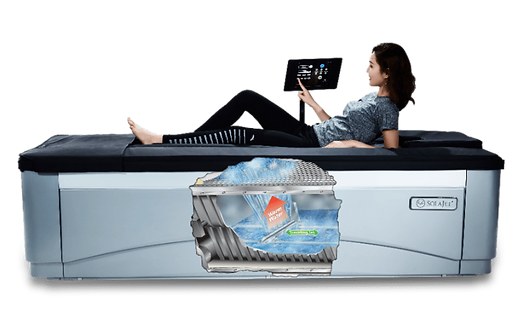 Cutaway of a TheraJet showing the water jet travelling beneath the sealed surface